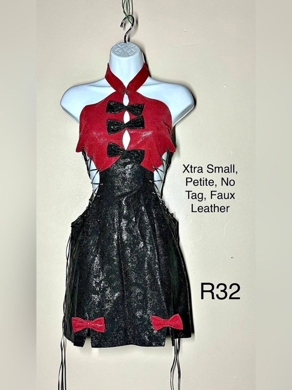 Women’s XS Black & Red Gothic Dress Faux Leather, Lined